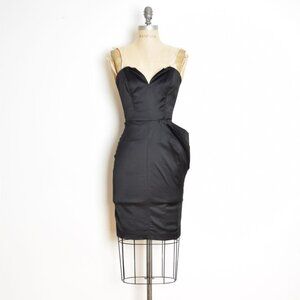 BEBE dress black satin strapless sweetheart sculptural cocktail party prom 0 XS